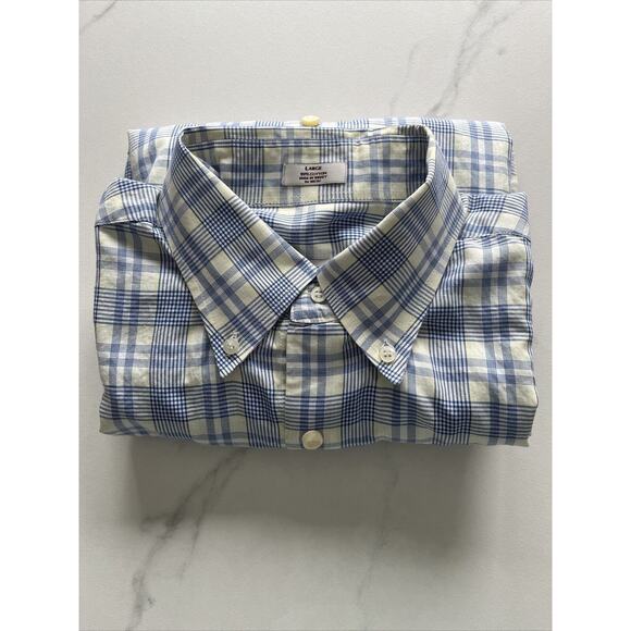 Peter Millar Mens Long Sleeve Blue Yellow Plaid Button Down Shirt Size Large - Picture 15 of 15